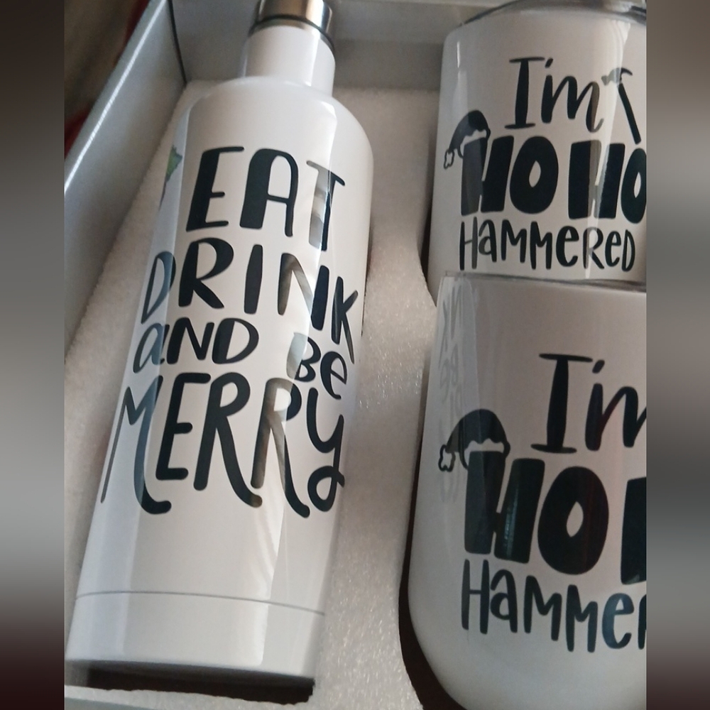 Handcrafted White Drinkware Set with Fun Text
